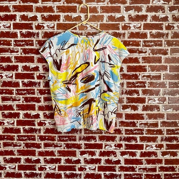 Zara Multicolor Graffiti Graphic Art Cotton Boxy Tee. Women’s Large - Picture 3 of 9